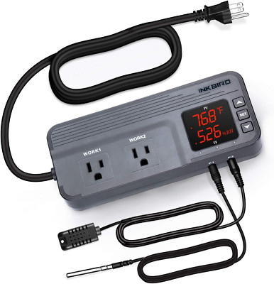 Temperature and Humidity Controller ITC-608T Pre-Wired Dual Stage Thermostat 120