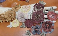 appliques embroidered 2.5x7.5" layered flowers beads hand sewn 1pc assorted