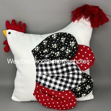 3D Rooster Shaped Pillow Classic Farmhouse Chicken Decor Country Fabrics 16x16"