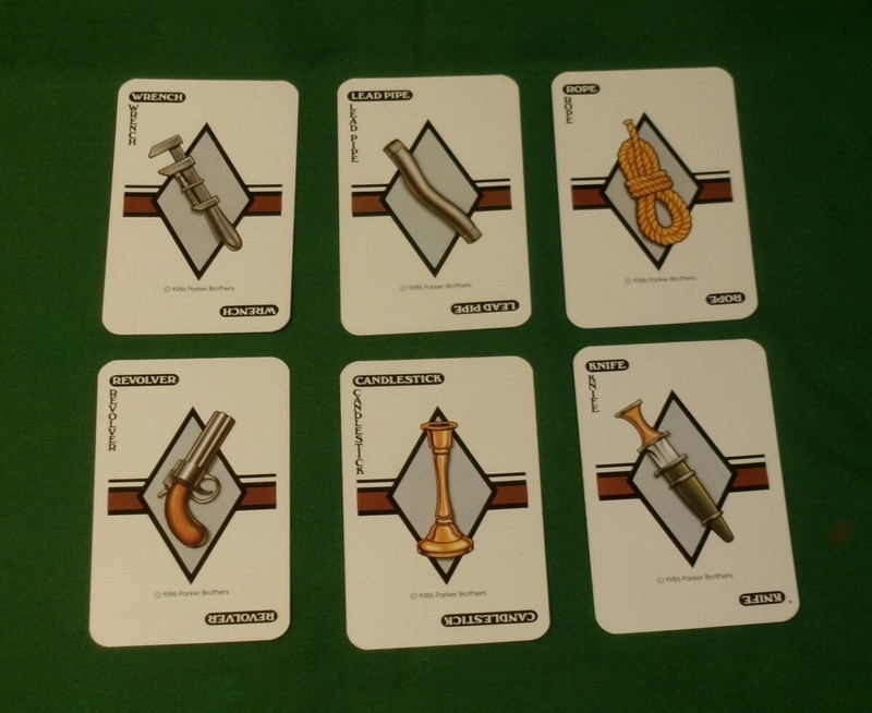 Vintage 6 Weapon Cards 1986 Clue Board Game Parker Brothers