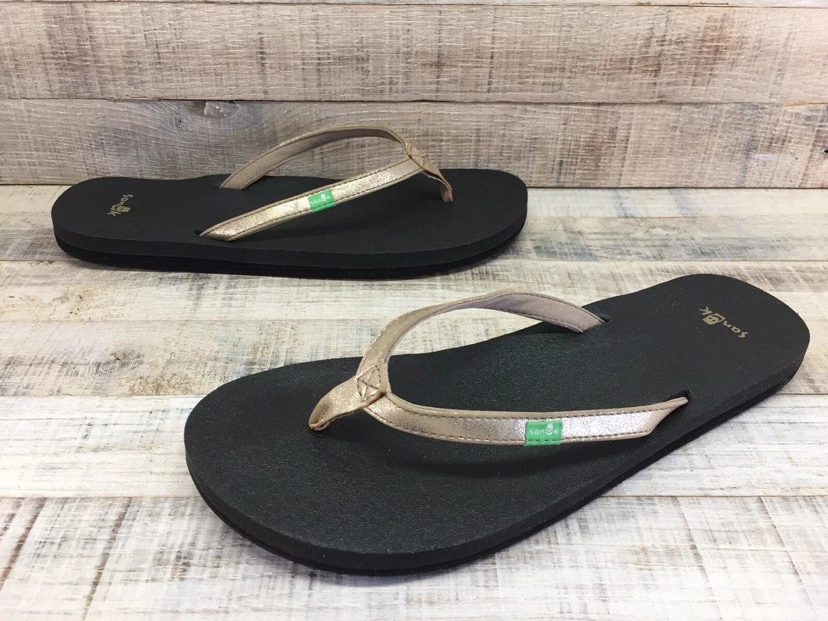 Sanuk Yoga Joy Metallic Bronze Yoga Mat Flip Flops Sandals Women s sz 9