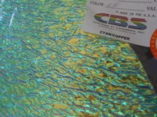 Dichroic Glass:CBS 90 COE Cyan/Copper on Granite Ripple Clear - 3"Sq
