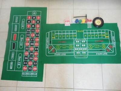 Casino Games Roulette Wheel Blackjack Texas Hold EM Craps Dice Play Mat Set 4in1