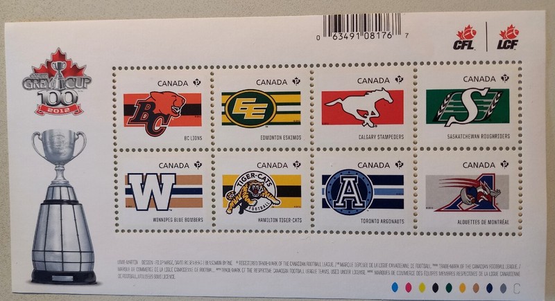 MINT Canada 2012 - RARE - CFL 8 Team Grey Cup Issue