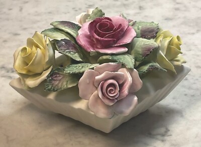 Vtg Porcelain Roses Royal Adderley Yellow Pink Floral Bone China Bouquet England
