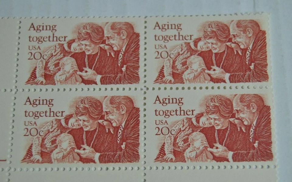 Aging Together, USA 20c Plate Block of Four Stamps Scott# 2011 (1982) - Image 2 of 4