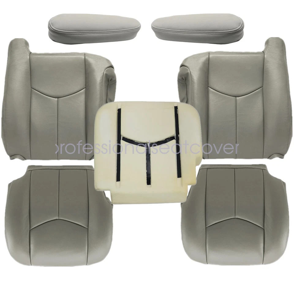 Funda de asiento delantera de cuero gris estaño y cojín de espuma para Chevy Silverado 2003-06 Foto 2 de 4