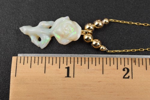 14K YG Chain w/ Gold Beads & Carved Rose Australian Opal 16" - 2.8g Gold - Picture 3 of 15