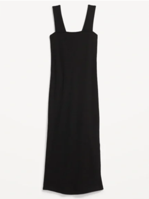 Old Navy Black Fitted Rib Knit Midi Dress Square Neck Medium NEW | eBay