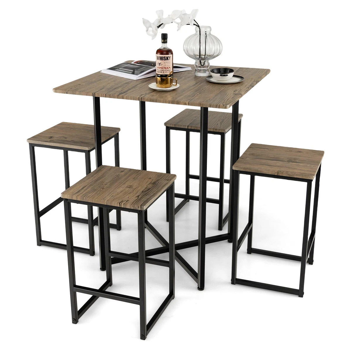 5 Piece Dining Table Set Kitchen Square Square Space saving Table Set W Stools