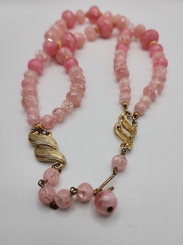Set Gioielli Vintage Collana 16 Pollici Clip On Orecchini 1 Pollice Perline Rosa... - Foto 9 di 24