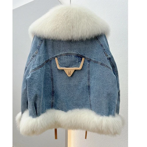 Winter Streetwear Real Fur Collar Coat Women Elegant Outerwear Fashion Jacket - Picture 21 of 26