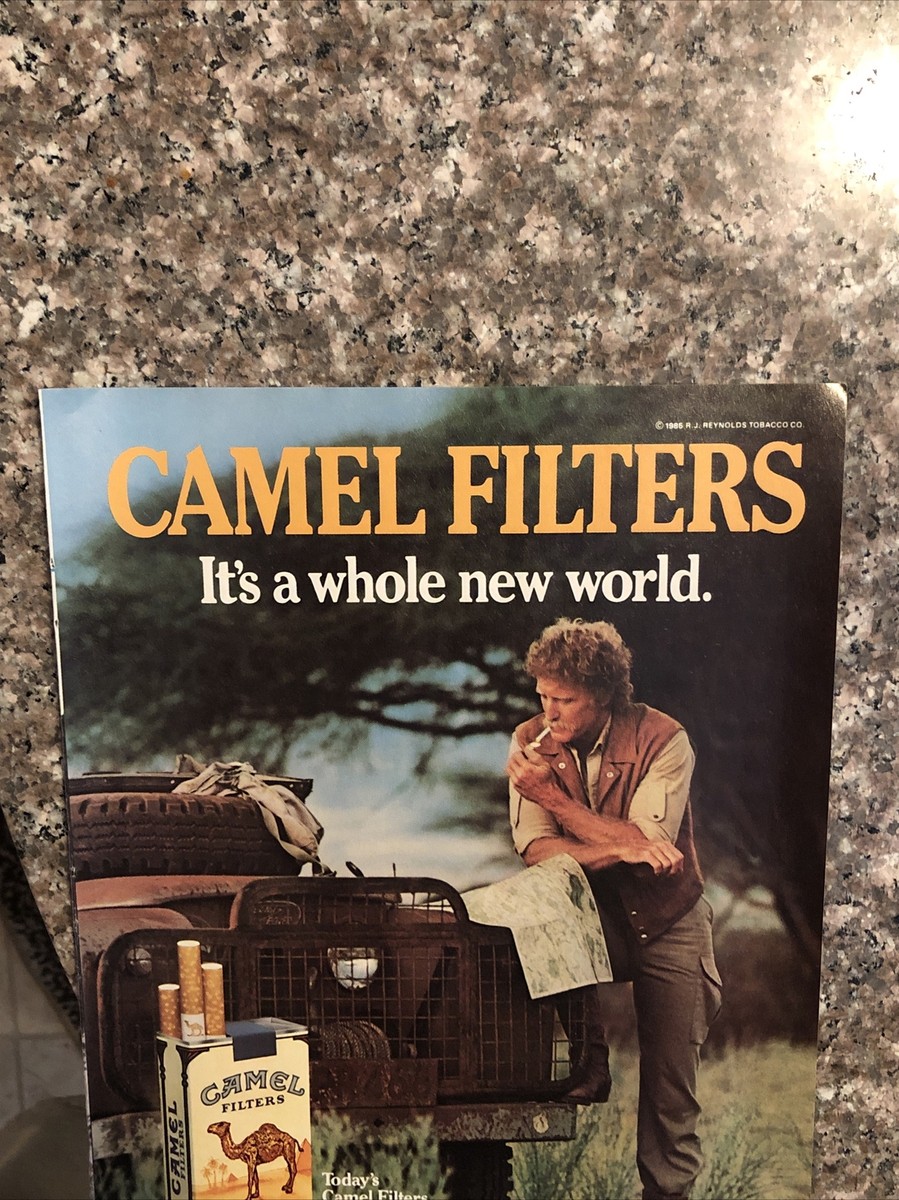 1985 Camel Filters PRINT AD Man Lights Smoke Jeep Map VTG 1980s