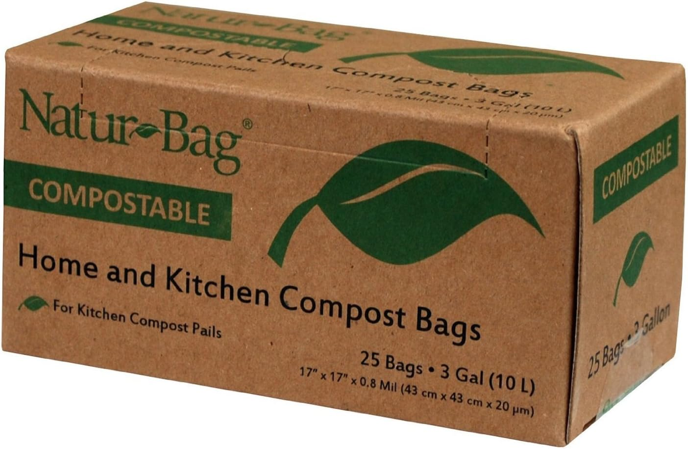 (Pack of 3) NaturBag Small Food Waste Compostable Bags 3 Gallon, 25