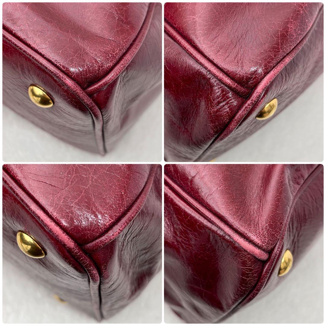 miu miu VITELLO SHINE 2way Handbag Shoulder bag Leather Red miu miu VITELLO SHINE 2way Handbag Shoulder bag Leather Red