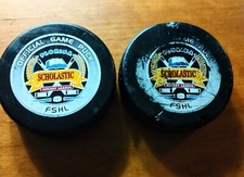 Florida Panthers Pucks Two Vintage FSHL Official Lindsay Game Pucks