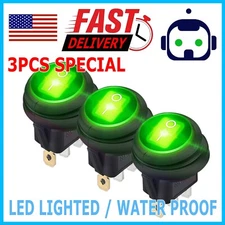 3 pcs GREEN LED 12V 20A Car Boat ON/OFF Round Waterproof Rocker Toggle Switch US