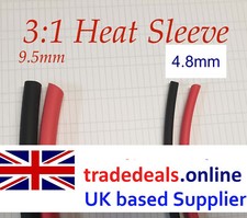 3:1 Heat Shrink Tubing Electrical cable  Red or Black Cut to Length by the metre