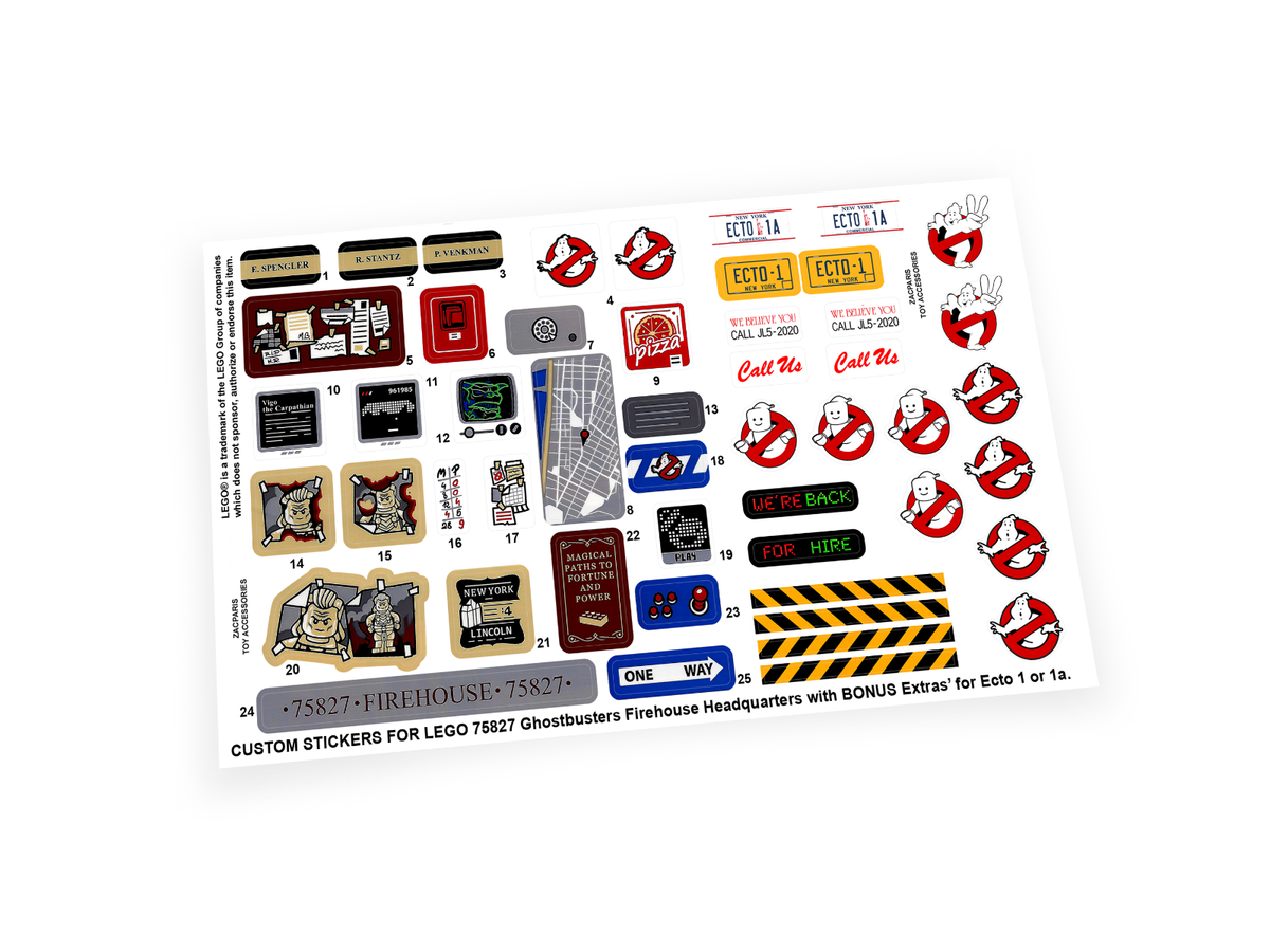 CUSTOM STICKERS for Set 75827 Firehouse Headquarters Ghostbusters