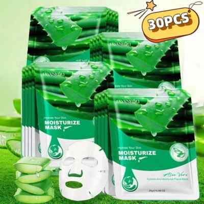 0pcs Of Aloe Vera Facial Mask, Spring And Summer Moisturizing Mask, Rich In Aloe
