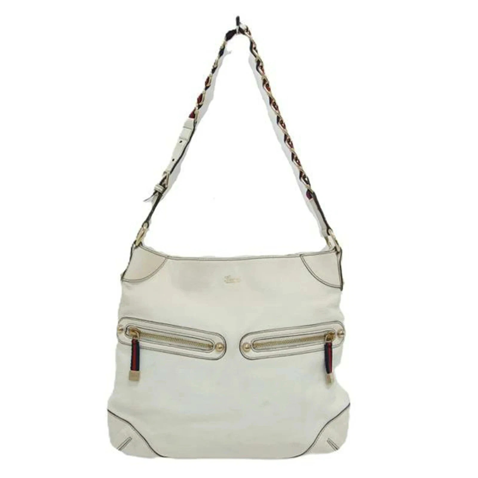 Sac bandoulière Gucci Sherry Line chaîne cuir blanc authentique