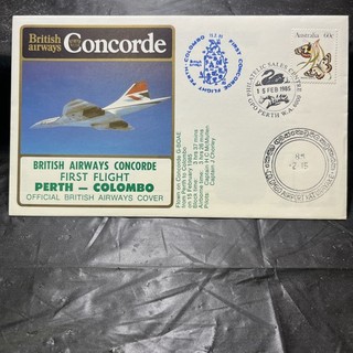 Concorde First Flight Postal Cover Perth Colombo 1985