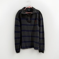 Polo Ralph Lauren Boys 1/4 Zip Striped Sweater Gray Navy L 14-16