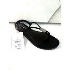 Scoop Black T-Strap Women s Sandal with Metallic Accent
