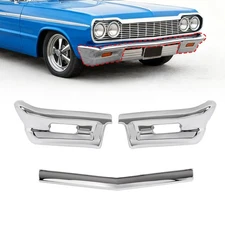 3 Piece Front Bumper Triple Set For Chevrolet Impala 1964 Chrome Steel
