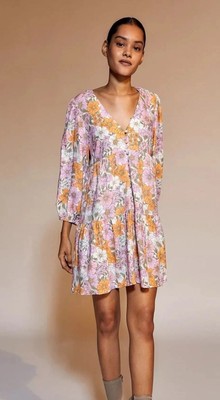 MINKPINK Women s Ester Smock Mini Dress size XS floral retro boho 60 s dress