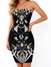 Express Dress Women 4 Black White Blue Yellow Strapless Bodycon Sheath Back Slit