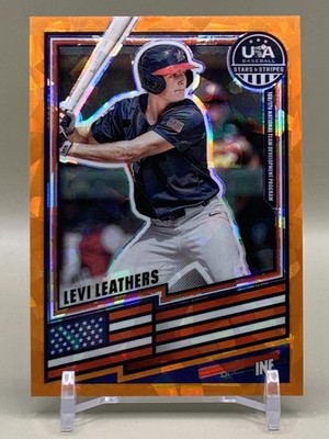 2026 Panini Stars & Stripes Prizm USA Baseball #79 Levi Leathers Orange Ice /199