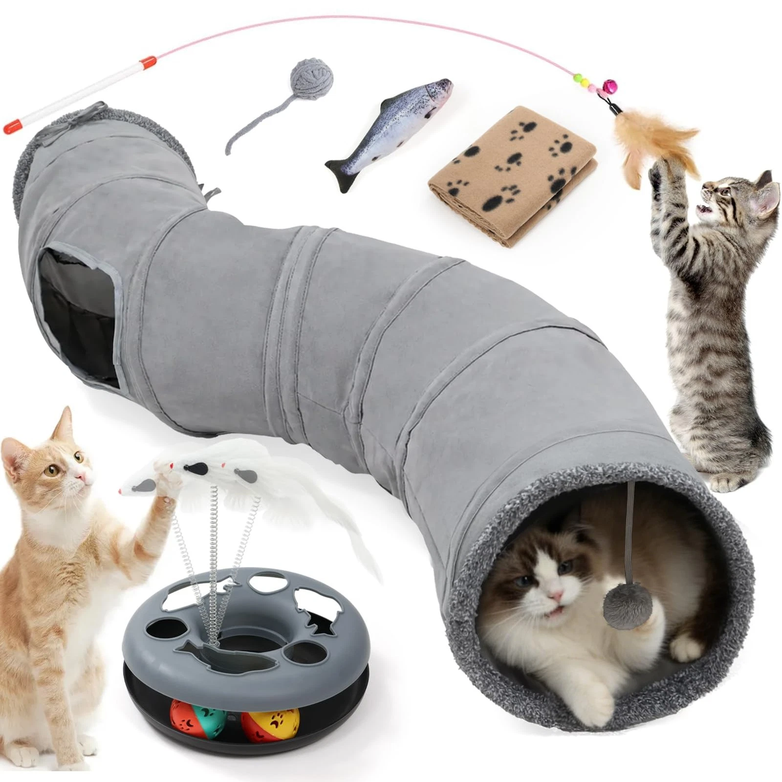 Cat Tunnel Foldable Cat Toy, Cat Play Tunnel with Ball, Interactive...