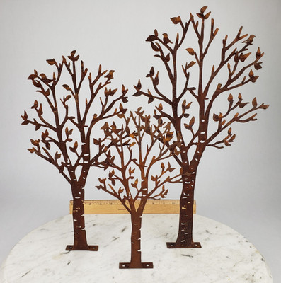 3x Rusty Birds & Birch Trees Silhouette Metal 18'' 15'' 12'' Frame Rustic Branch