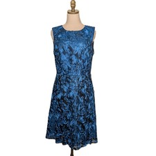 Alex Evenings Special Occasion Sleeveless Dress Size 12 Blue Black Soutache