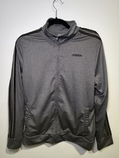 Adidas Gray Full Zip Track Jacket Youth XL 18/20 Black 3 Stripe Athletic Jacket