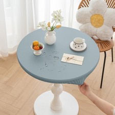 Round Fitted PU Tablecloth with High Elastic Edge 24 Inch Dia Waterproof Oil ...