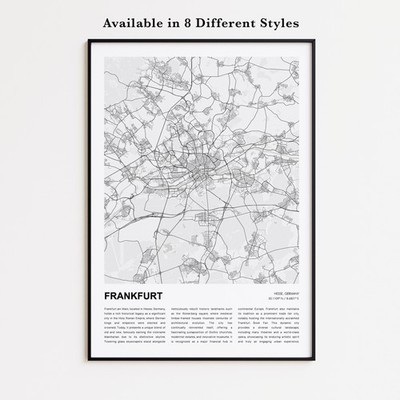 Frankfurt City Map Print, Hesse Travel Poster, Modern Map, Wall Decor Art