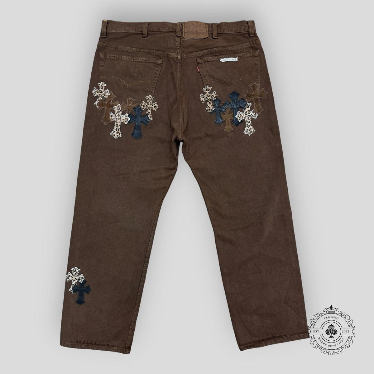 Chrome Hearts Brown Leopard Cross Patch Jeans | eBay