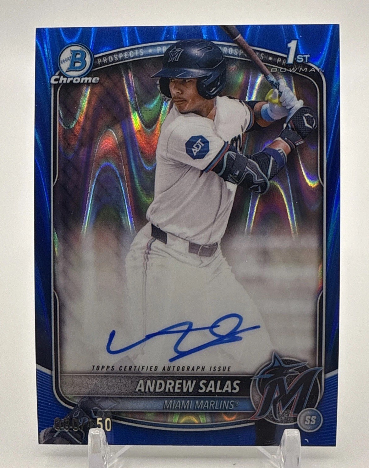 2025 Bowman Chrome Andrew Salas 1st Bowman Blue RayWave Refractor Auto SP /150