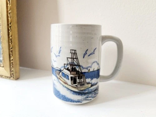 Vintage Otagiri Japanese Stoneware Pottery Fishing Boat Mug Coffee Tea