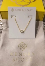 Kendra Scott Mini Elisa Pendant Necklace Gold White Kyocera Opal NWT Pouch & BOX