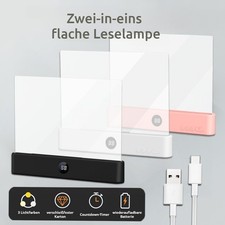 Tragbare Flaches Buchlicht Mit 3 Farben und Timer LED Buchlampe Wiederaufladbare