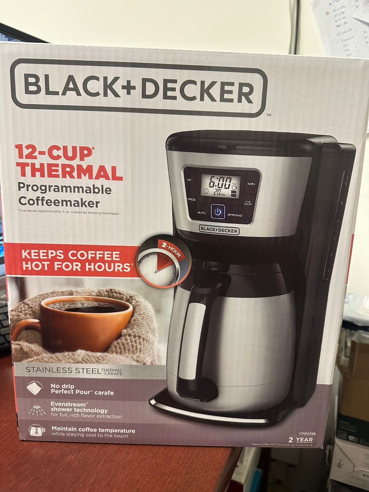 BLACK+DECKER 12-Cup Thermal Programmable Coffeemaker, Black/Silver, CM2035B