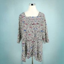 Niche Nilgun Derman Size XL Black Geometric Print 3/4 Sleeve Artsy Tunic Top