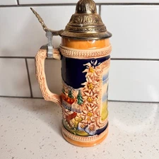 Vintage German Beer Stein with Lid Friedberg Handgemalt 15 Ceramic Collectible