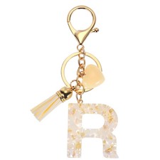 Alphabet Initial Letter Keychain Cute Charm with Tassel Heart Letter R, Beige