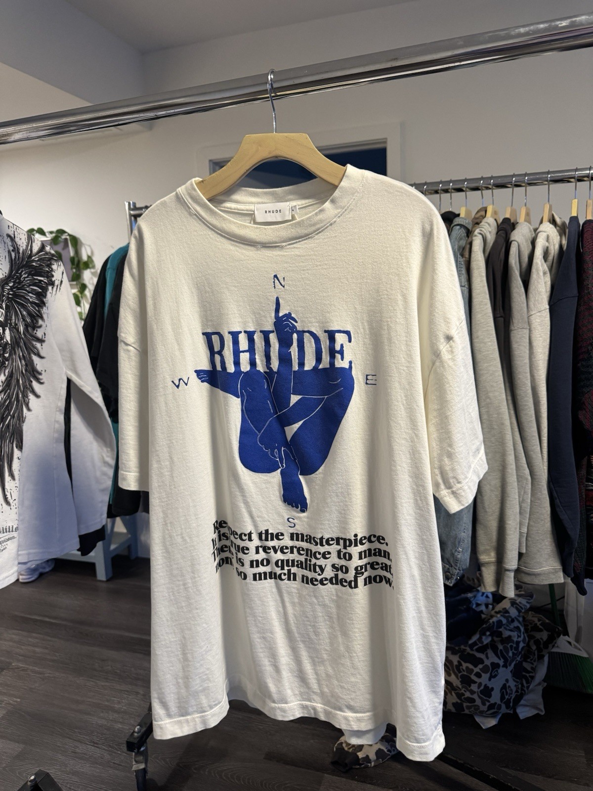 Rhude White Compass Tee Size XL (Flaws Shown)