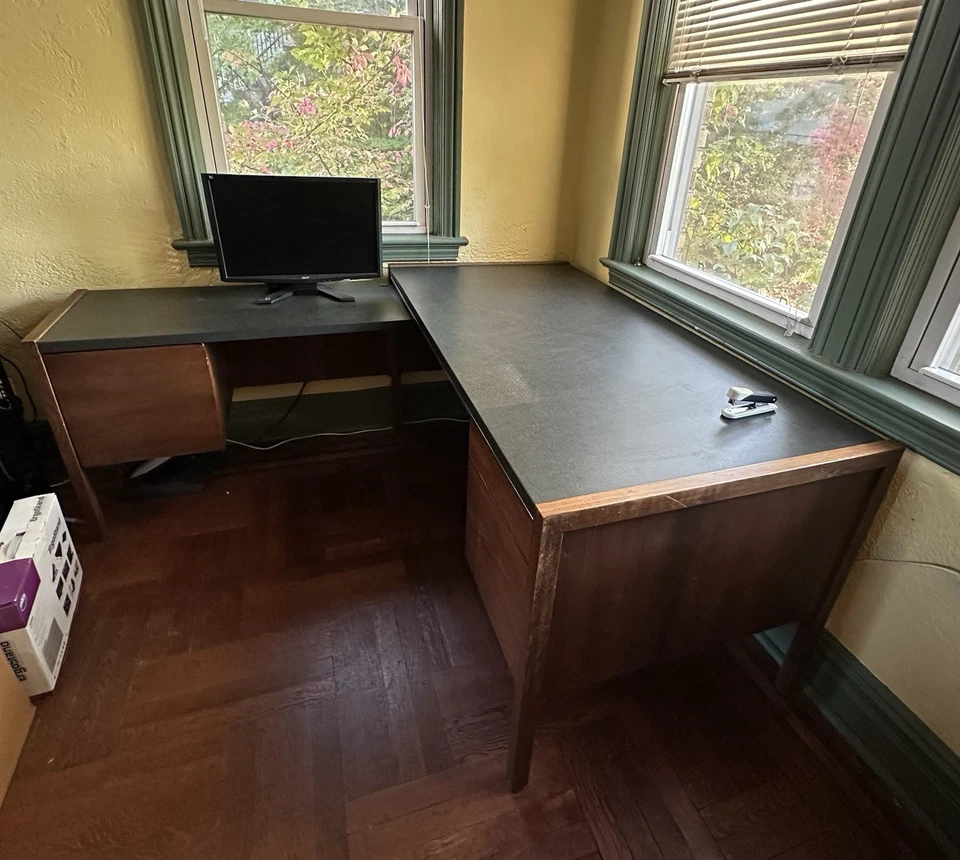 Escritorio ejecutivo en forma de L con cajón archivador y armario oficina en casa - madera maciza Foto 2 de 3