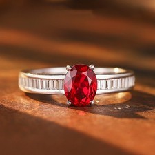 Certified 1ct Oval Lab Grown Pigeon Blood Ruby Ring, 18K Gold Vermeil, Duty-free